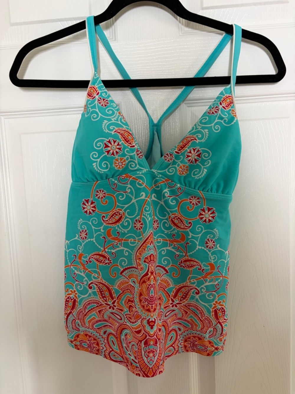 Athleta Turquoise Paisley-Print Tankini swim Top - Women small